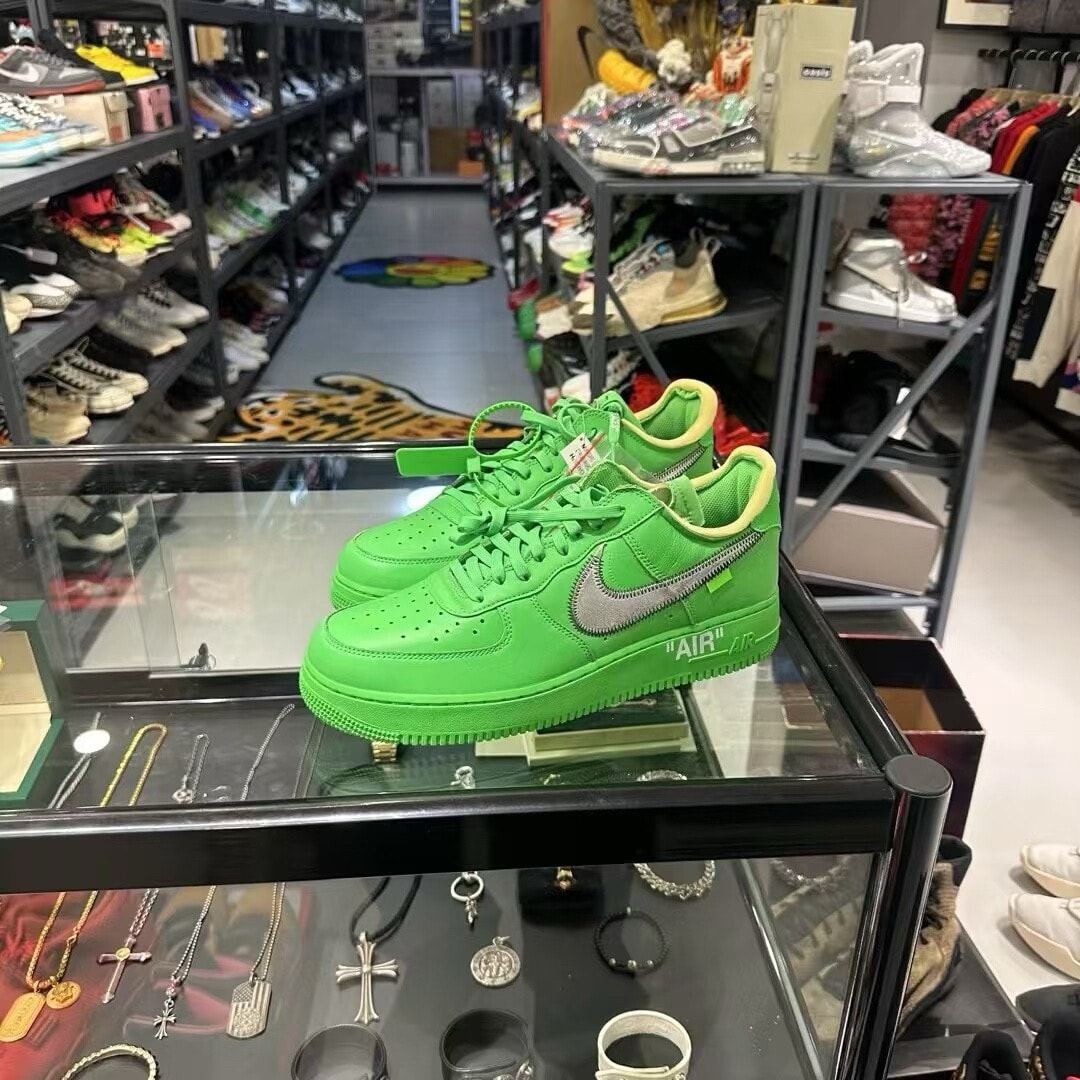 Off-White × Nike Air Force 1 Low "Brooklyn/Light Green Spark"