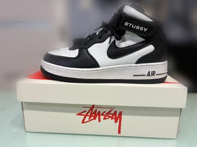 Stussy × Nike Air Force 1 Mid "Black and Light Bone"