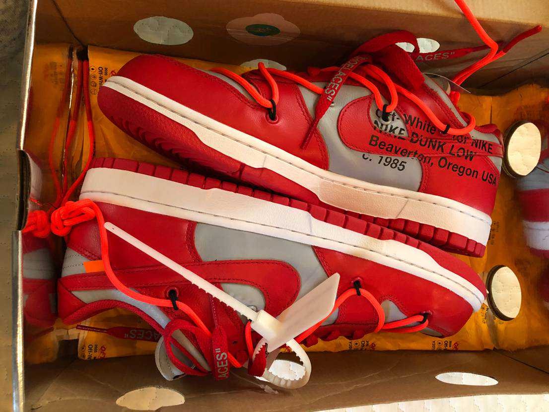 Off-White × Nike Dunk Low "University Red/Wolf Grey"