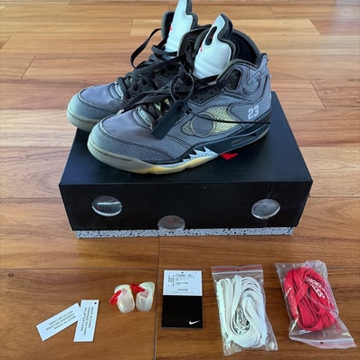 Off-White × Nike Air Jordan 5 "Black/Muslin/Fire Red"