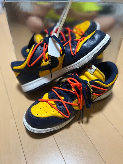 Off-White × Nike Dunk Low LTHR "University Gold/Midnight Navy/White"