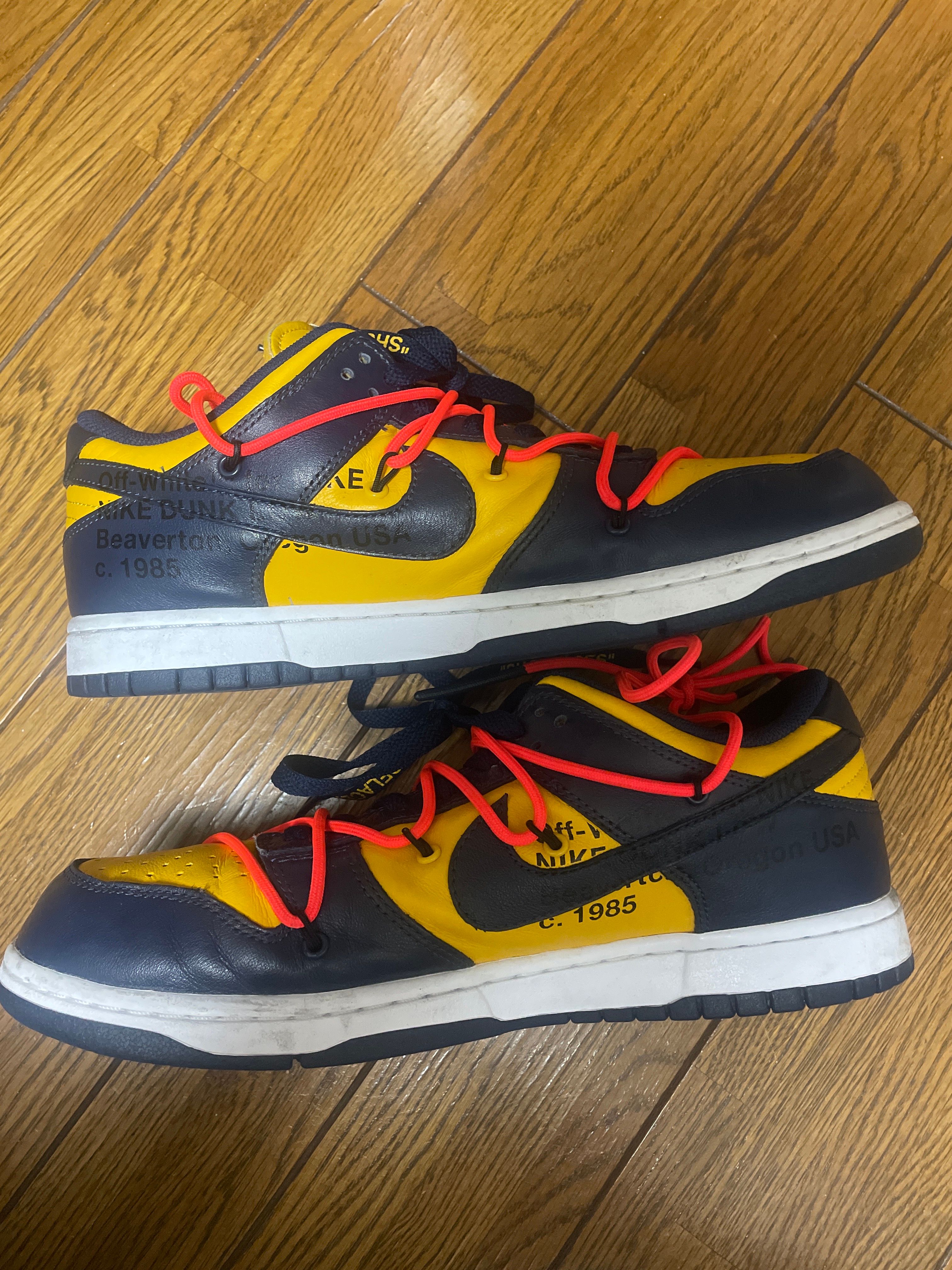 Off-White × Nike Dunk Low LTHR "University Gold/Midnight Navy/White"