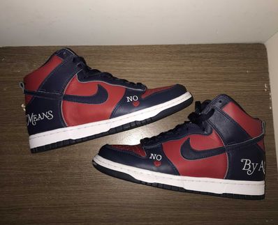 Supreme × Nike SB Dunk High By Any Means "Red/Navy-White"