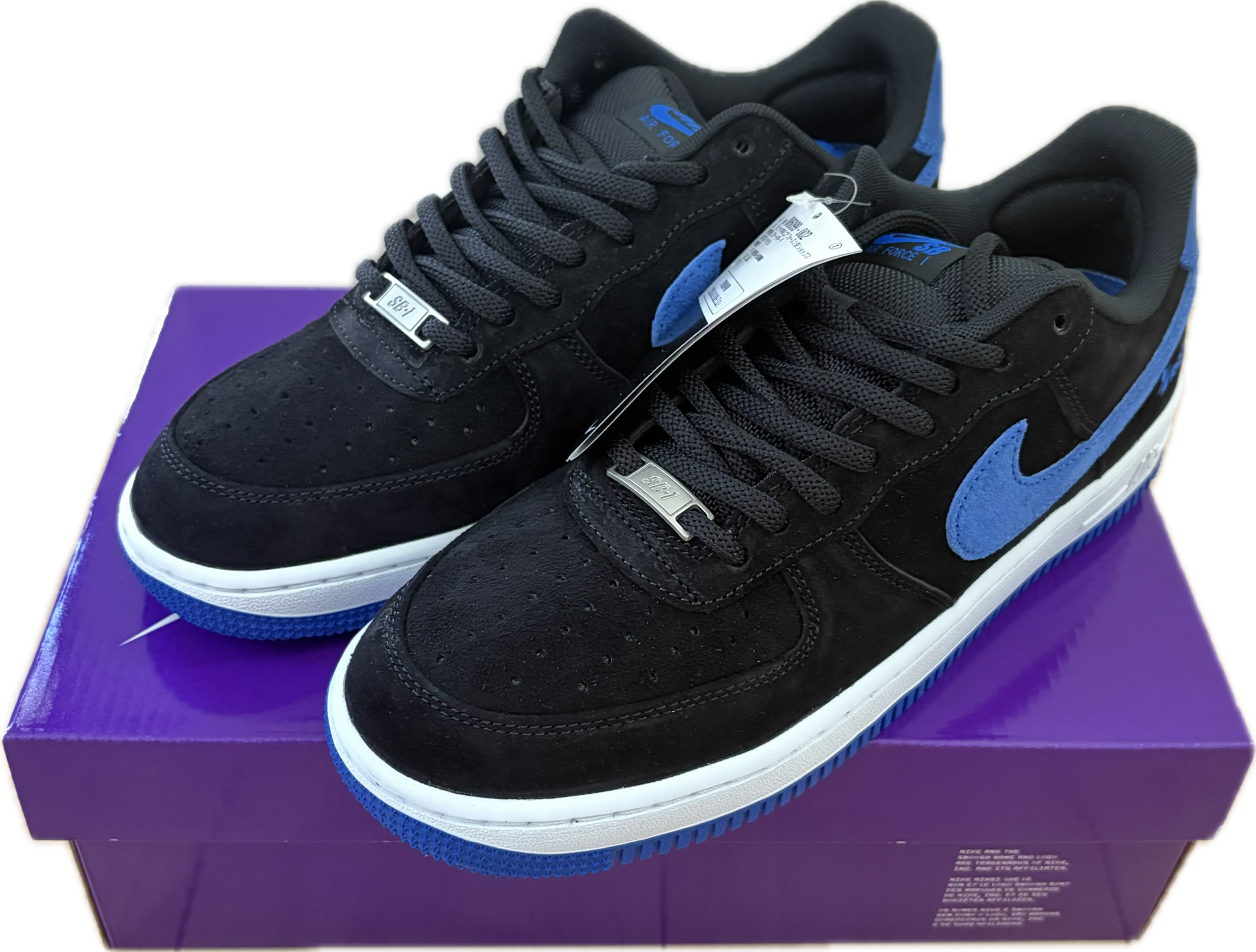 Instant Skateboards × Nike SB Air Force 1 Low SE "Black/Game Royal/White" (with Heel Logo)