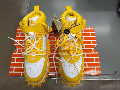 Off-White × Nike Air Force 1 Mid SP LTHR "White and Varsity Maize"