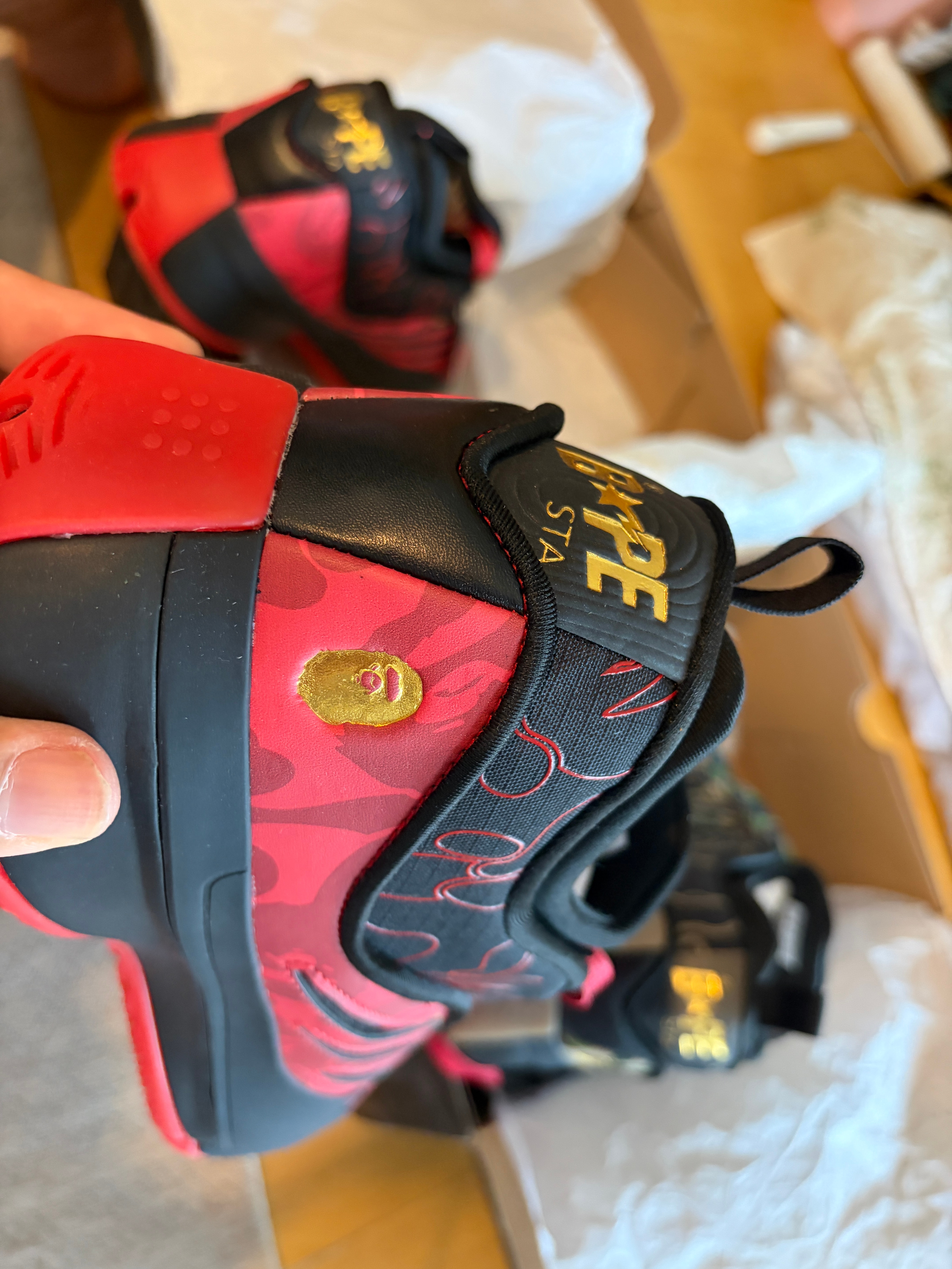 A BATHING APE × adidas Dame 9 "Better Scarlet/Core Black/Gold Metallic"