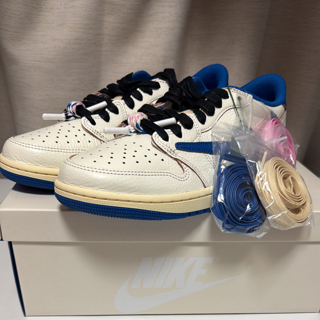 Travis Scott × fragment design × Nike Air Jordan 1 Low OG "Sail/Military Blue"