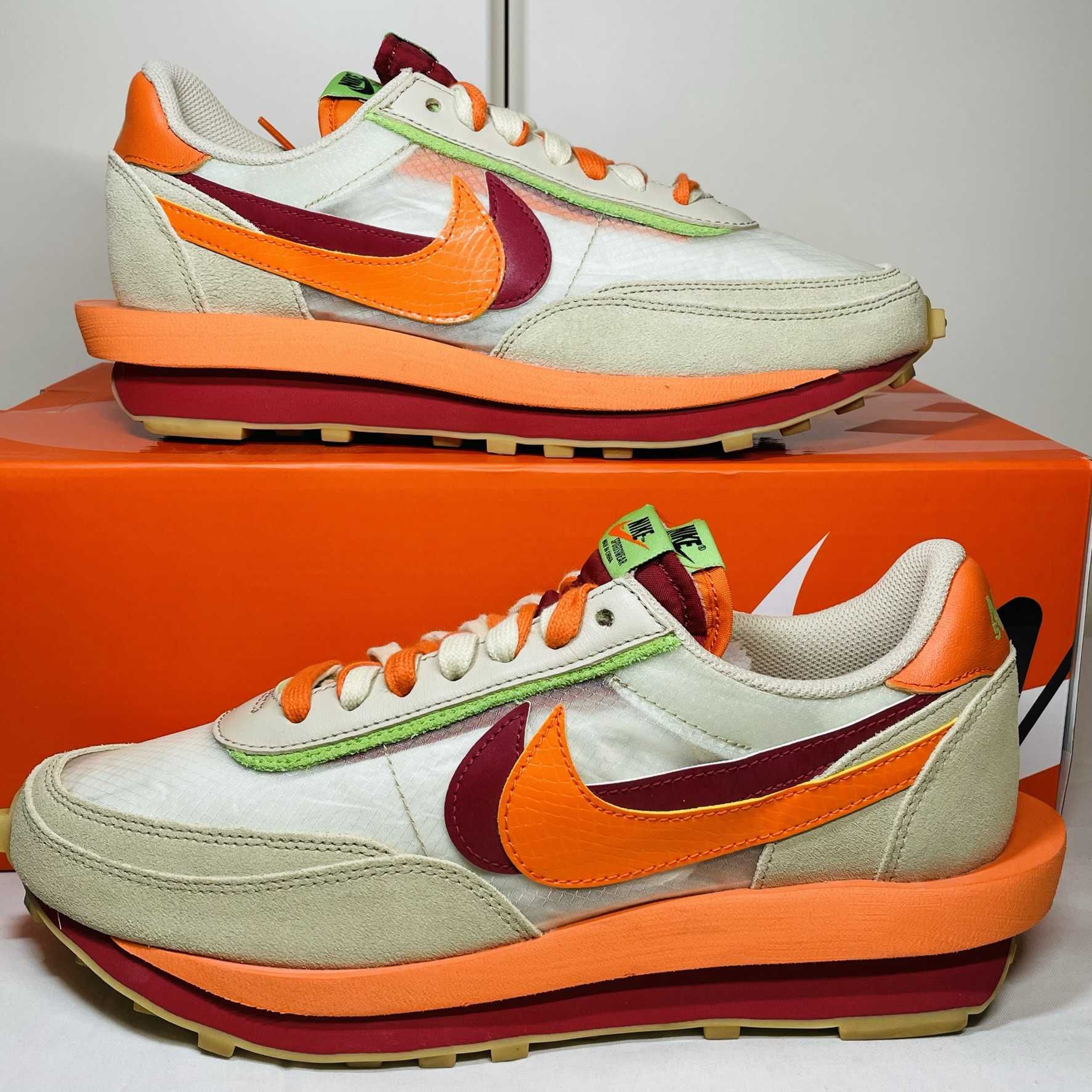CLOT × Sacai × Nike LD Waffle "Orange Blaze"