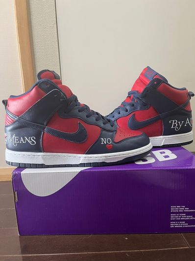 Supreme × Nike SB Dunk High By Any Means "Red/Navy-White"
