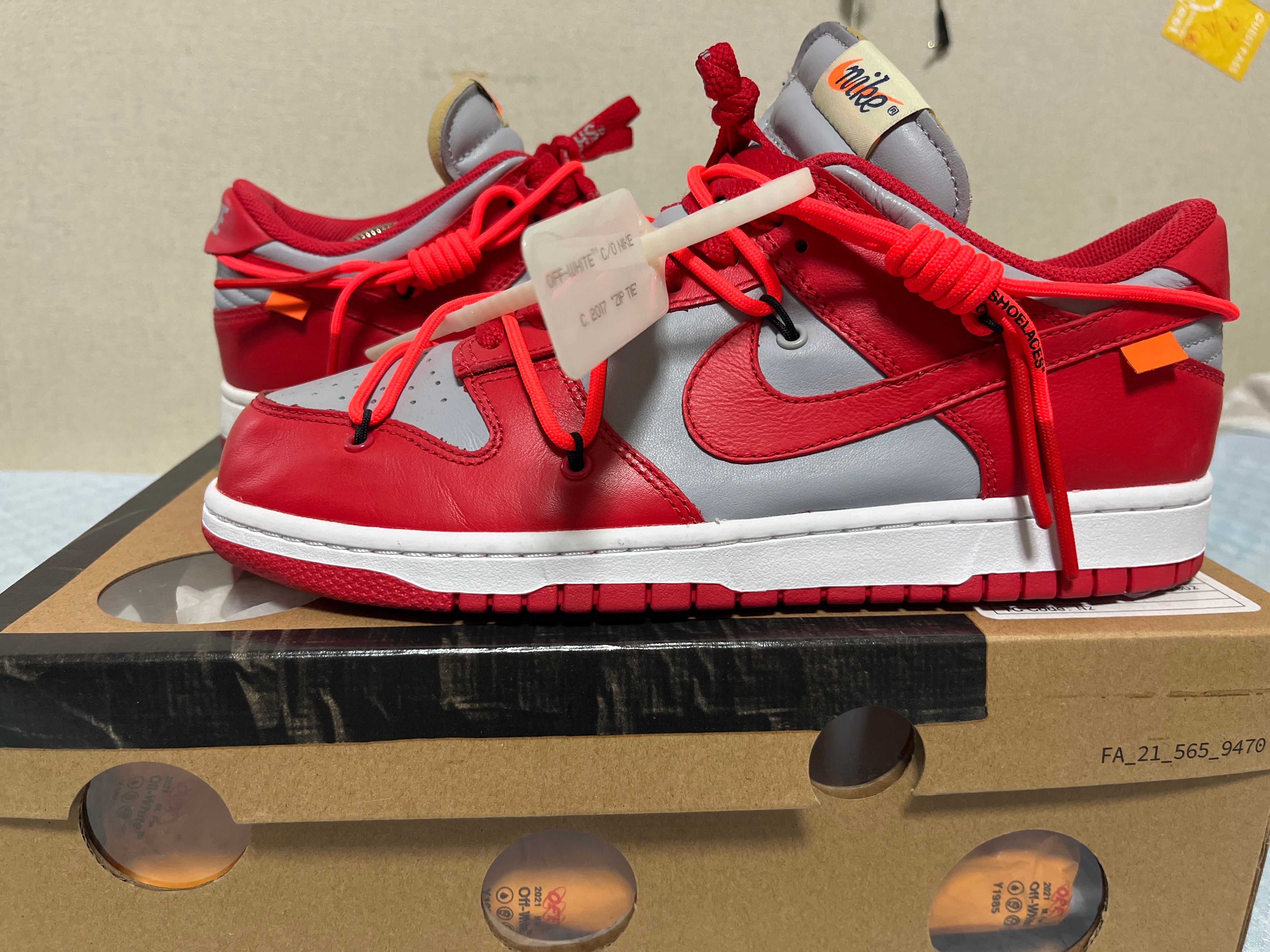 Off-White × Nike Dunk Low "University Red/Wolf Grey"