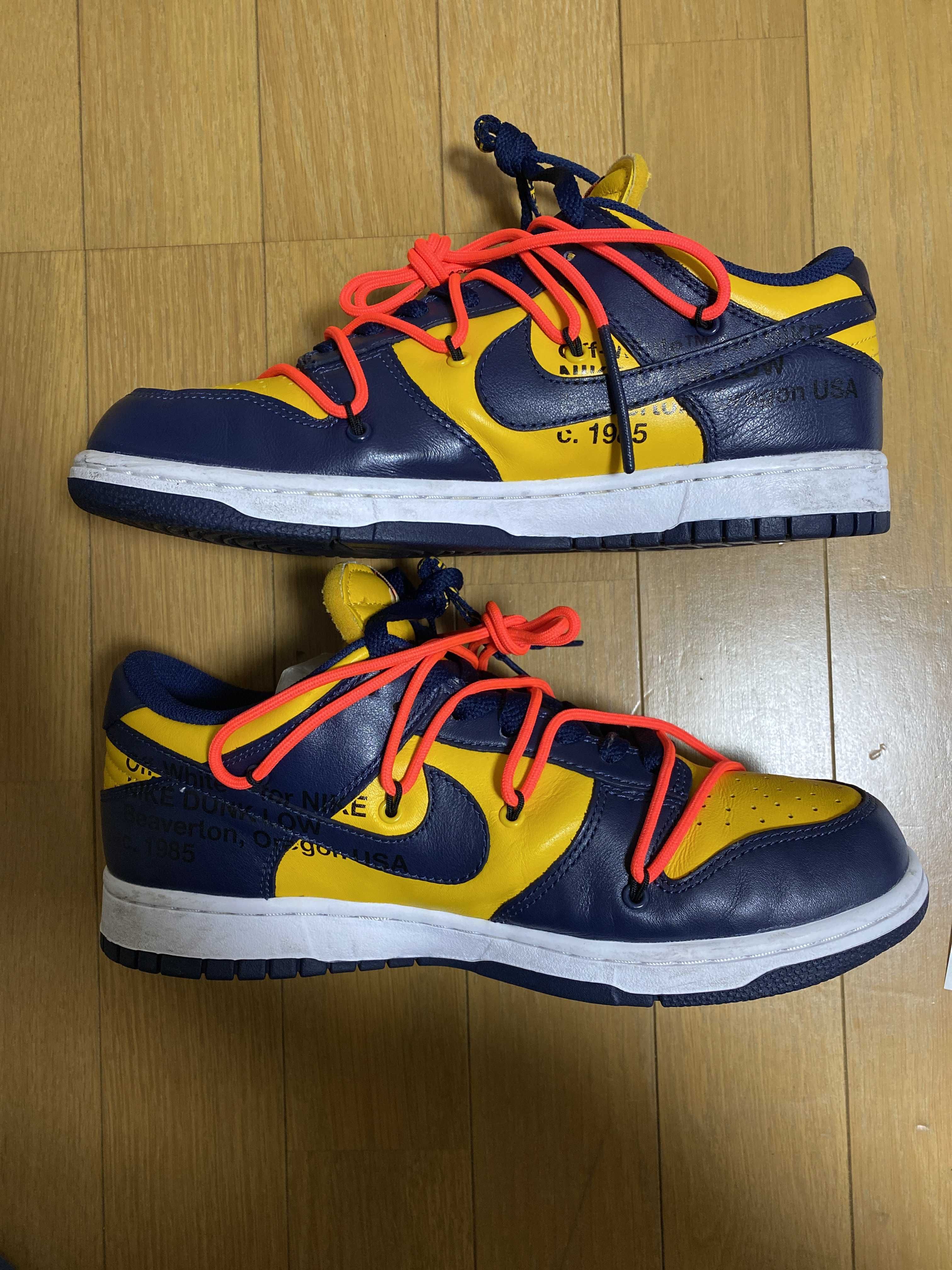 Off-White × Nike Dunk Low  LTHR "University Gold/Midnight Navy/White"