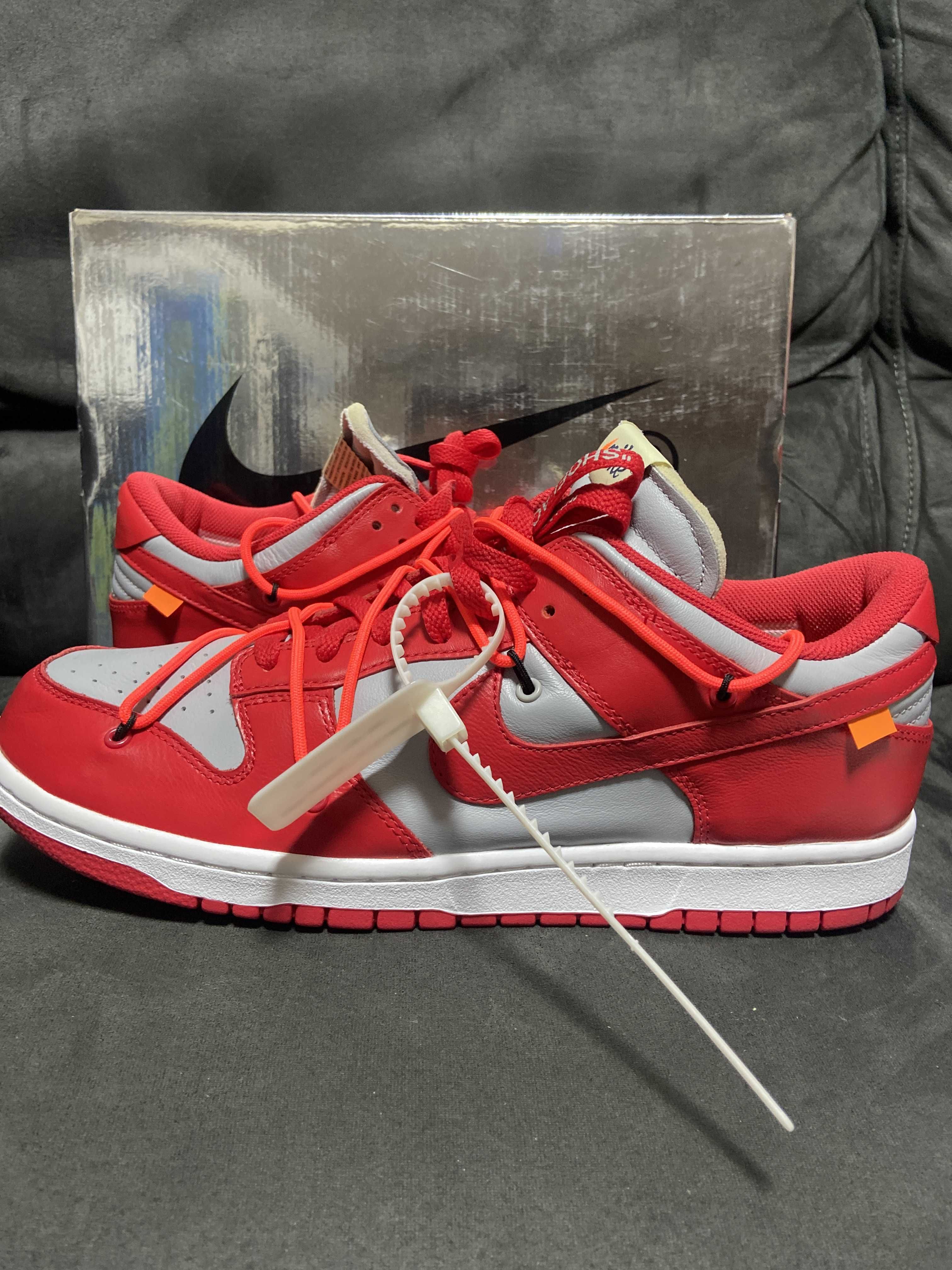 Off-White × Nike Dunk Low "University Red/Wolf Grey"