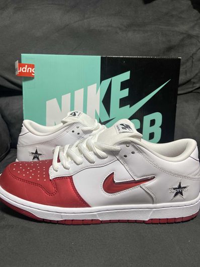 Supreme × Nike Dunk Low "Varsity Red/White"