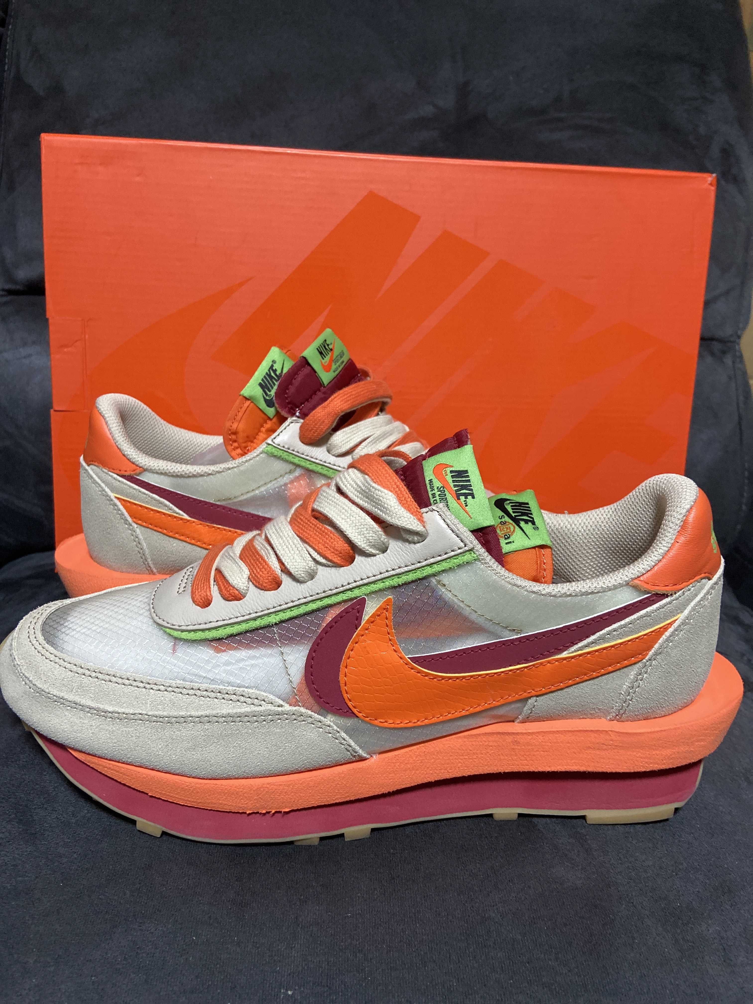 CLOT × Sacai × Nike LD Waffle "Orange Blaze"