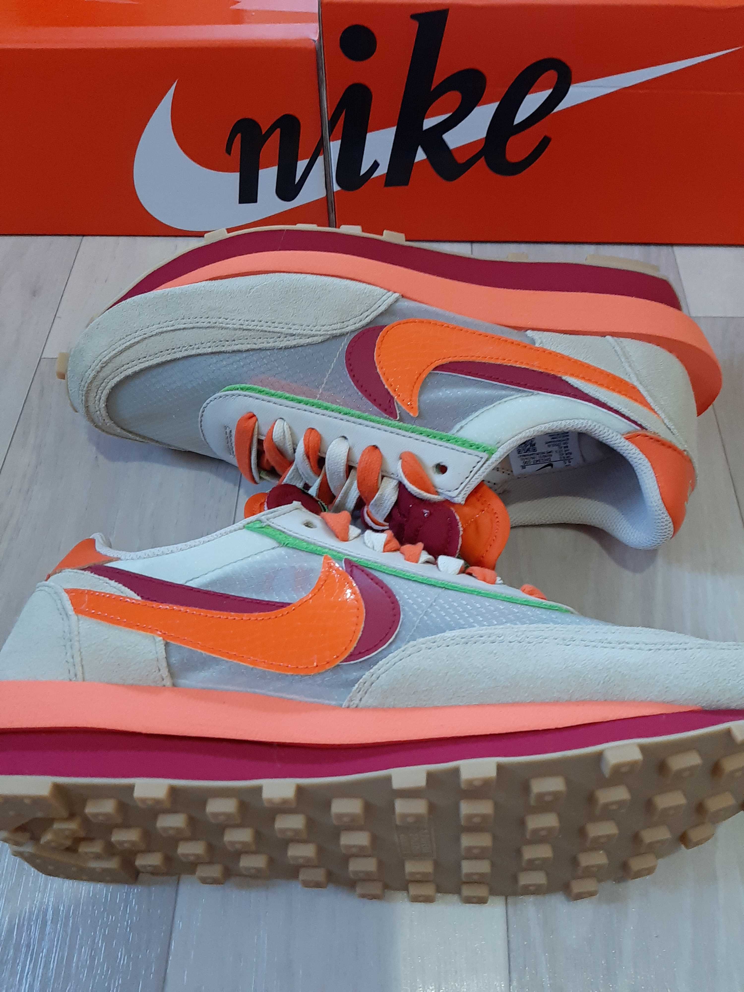 CLOT × Sacai × Nike LD Waffle "Orange Blaze"