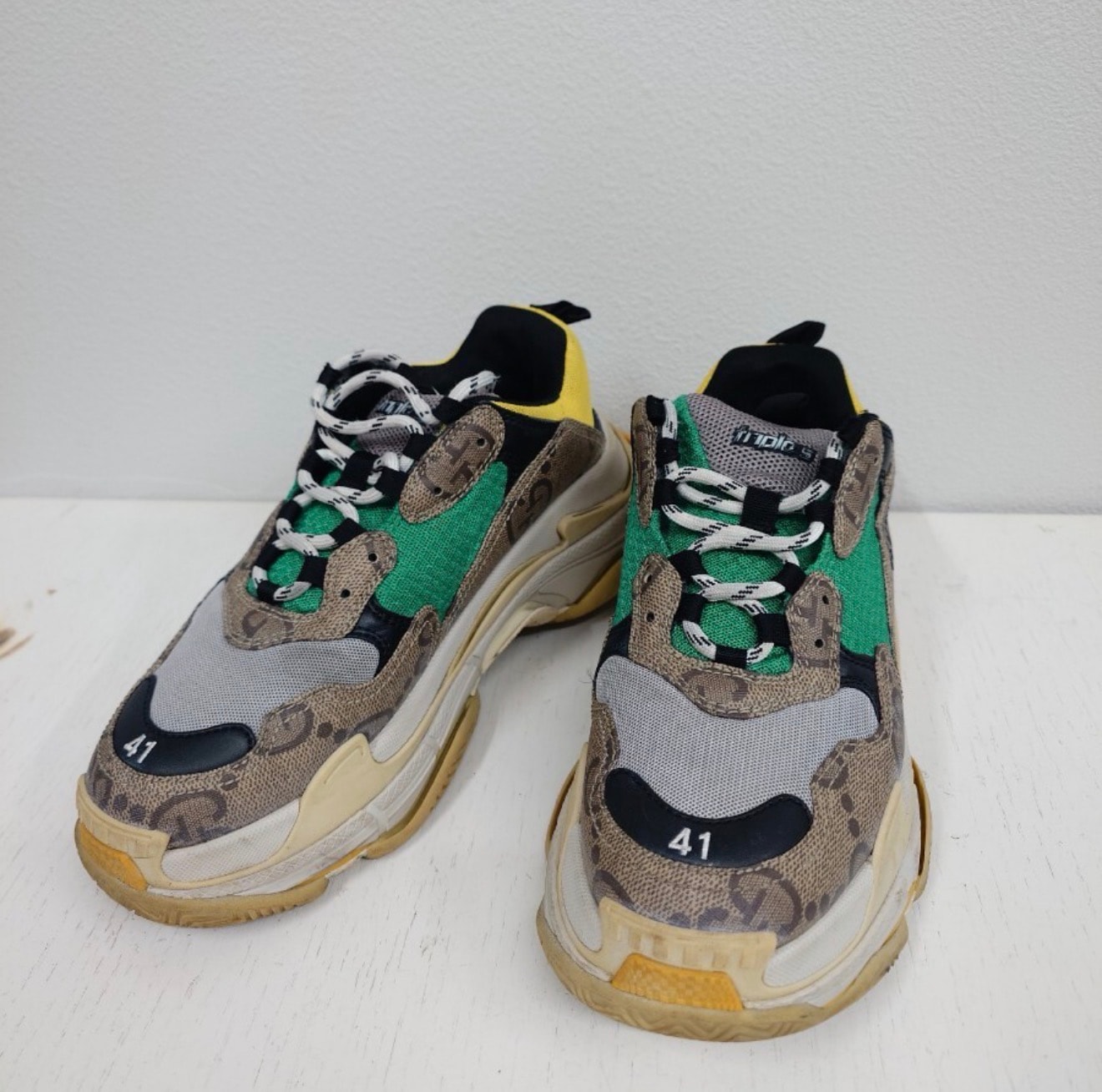 GUCCI × BALENCIAGA Women's The Hacker Project Triple S "Beige/Green/Yellow"