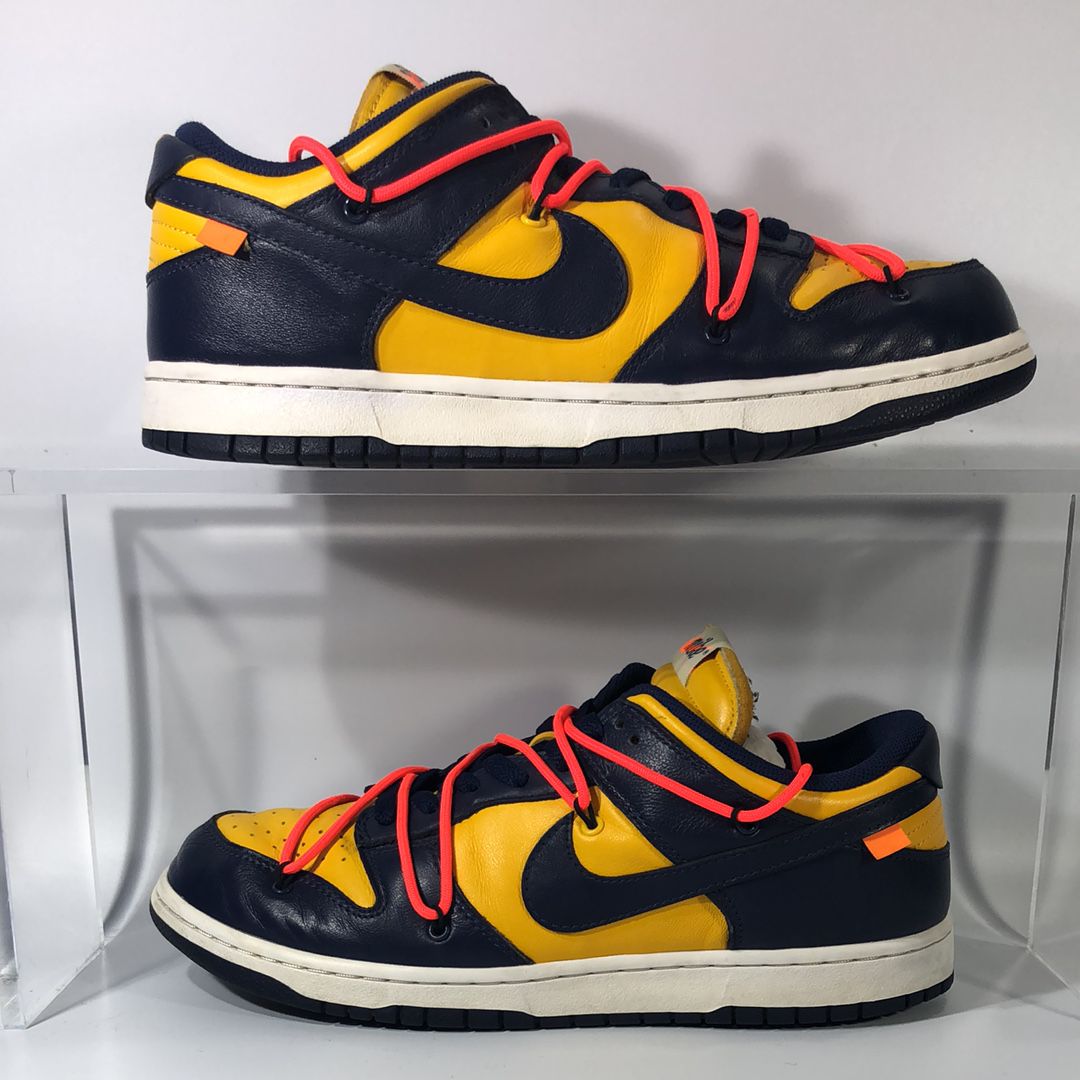 Off-White × Nike Dunk Low  LTHR "University Gold/Midnight Navy/White"