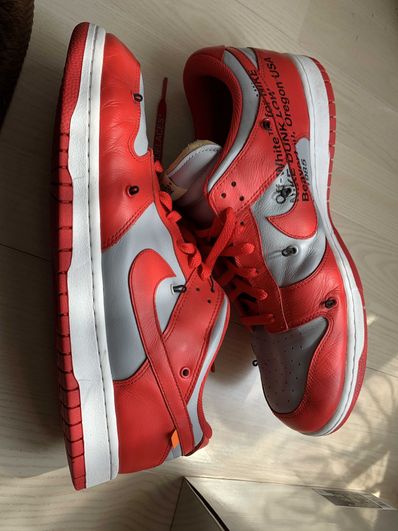 Off-White × Nike Dunk Low "University Red/Wolf Grey"