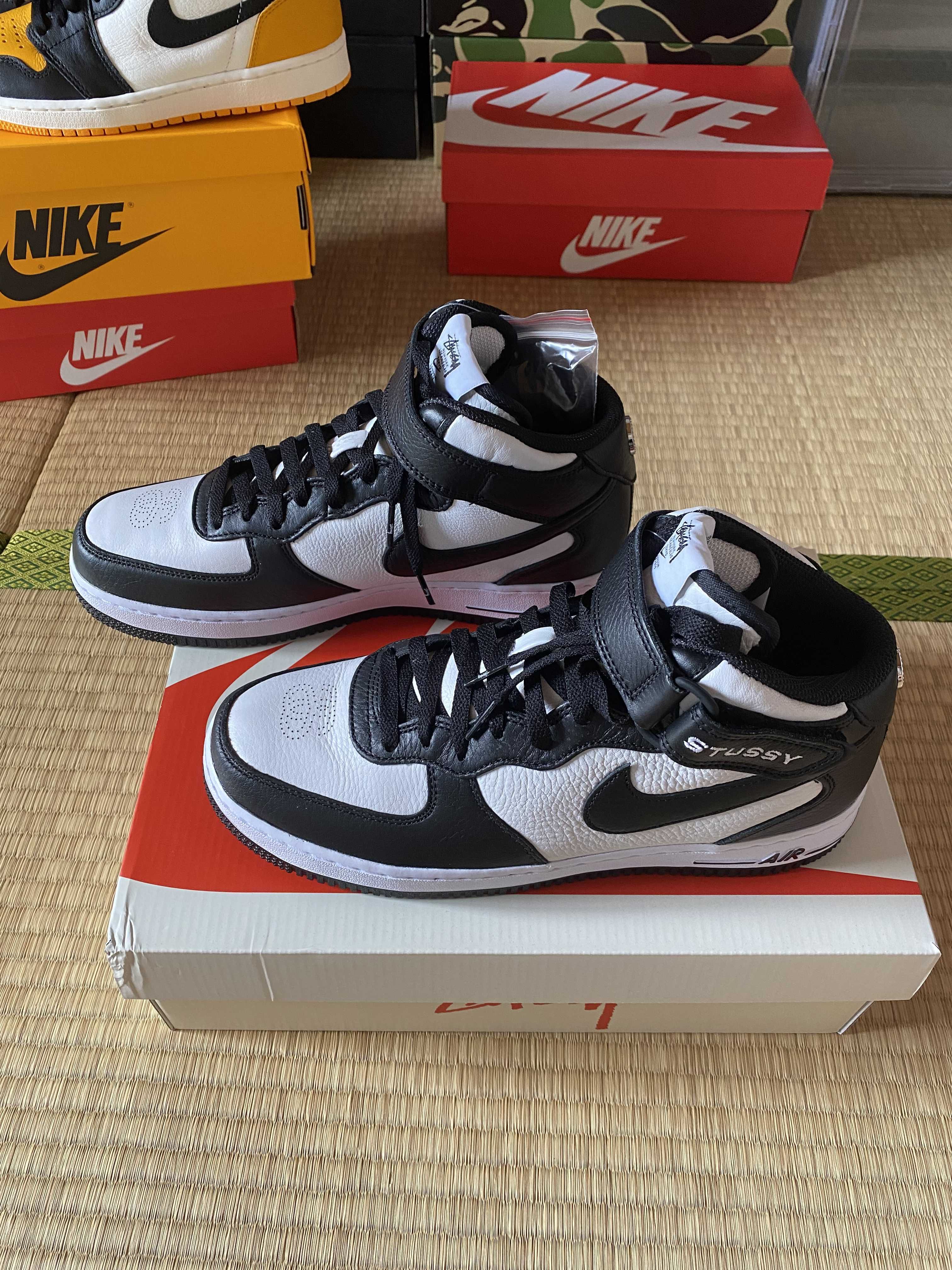Stussy × Nike Air Force 1 Mid "Black and Light Bone"