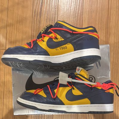 Off-White × Nike Dunk Low LTHR "University Gold/Midnight Navy/White"