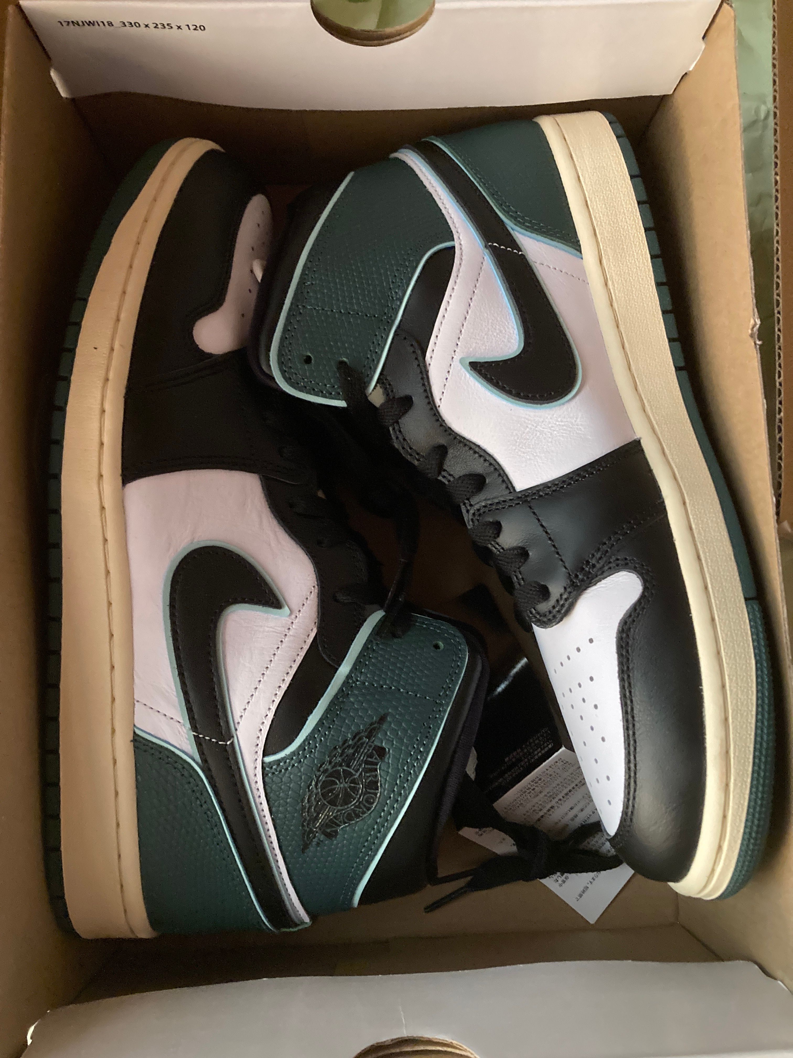 Nike Women's Air Jordan 1 Mid "White/Black/Light Dew/Oxidized Green/Sail/Muslin"