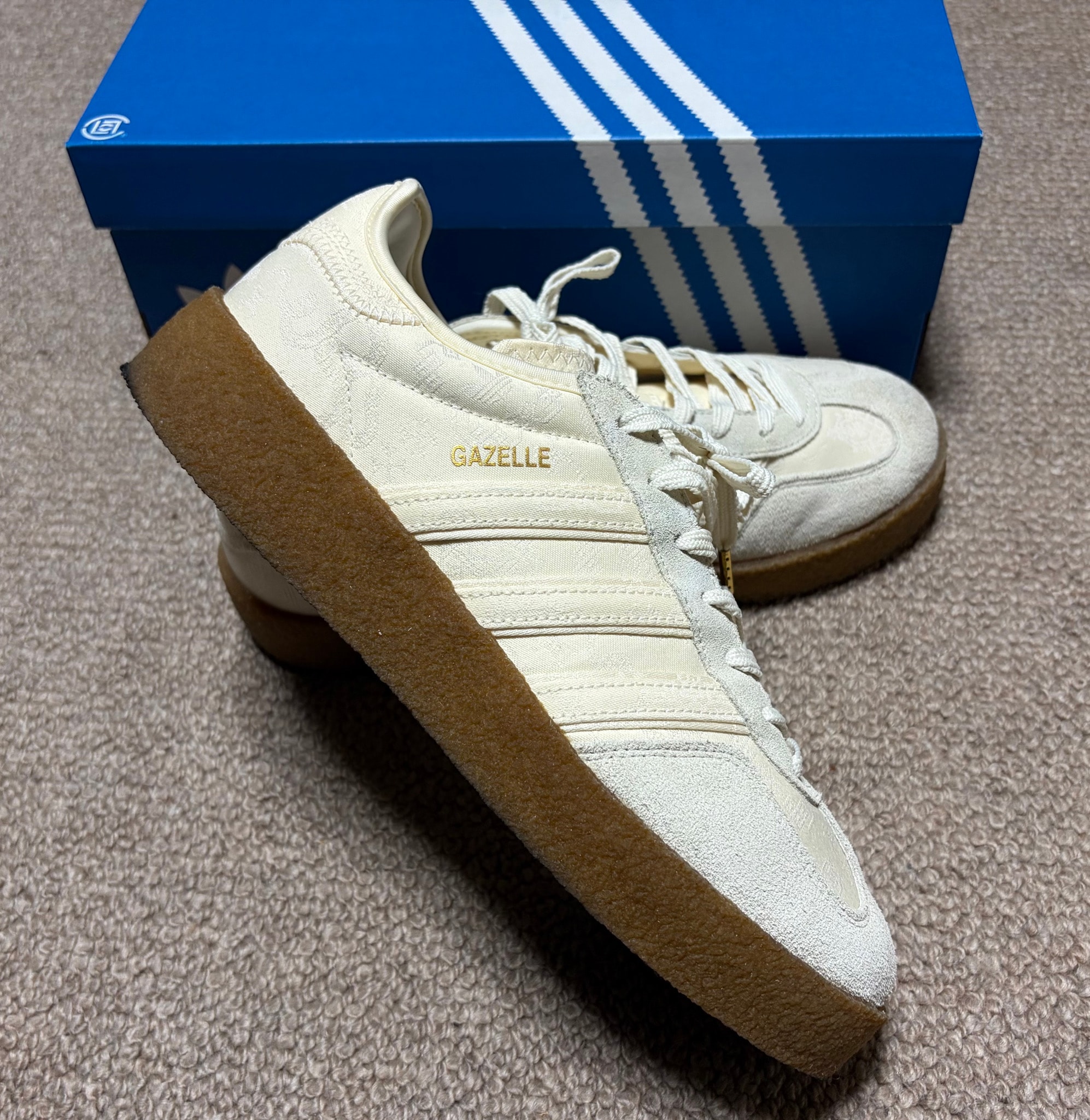 CLOT × adidas Gazelle "Cream White/Core White/Gold Metallic"