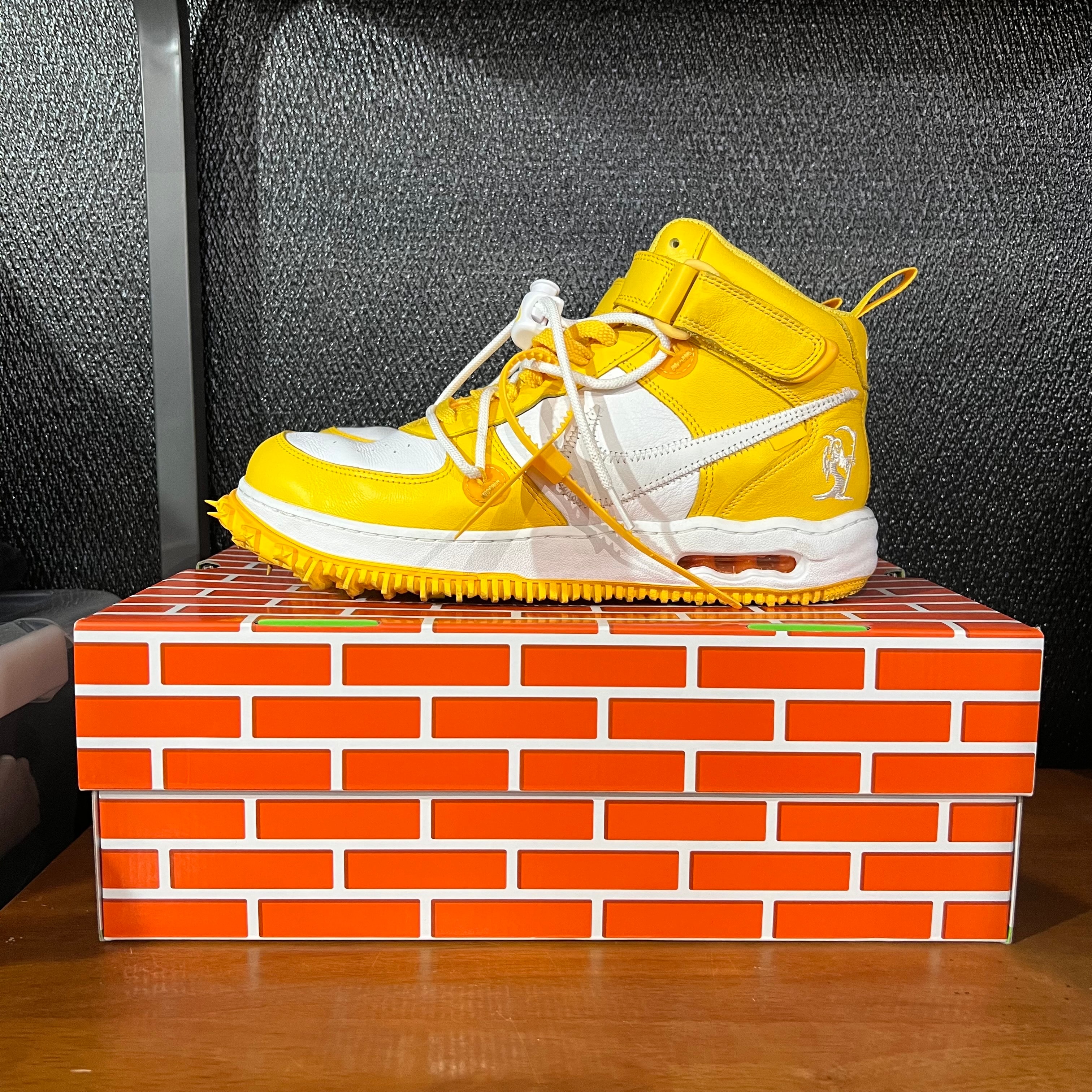 Off-White × Nike Air Force 1 Mid SP LTHR "White and Varsity Maize"