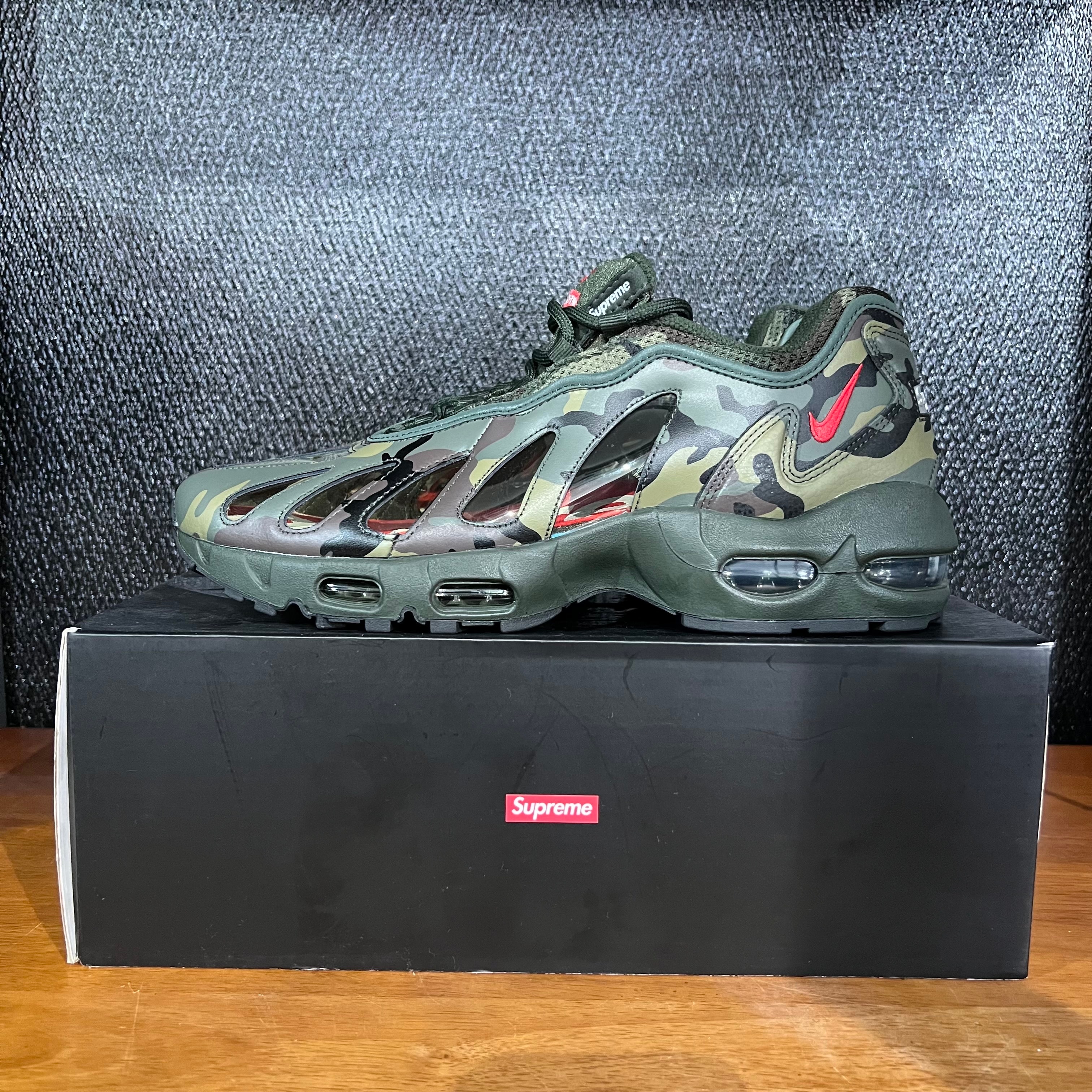 Supreme × Nike Air Max 96 "Dark Army Camo/Speed Red/Clear"