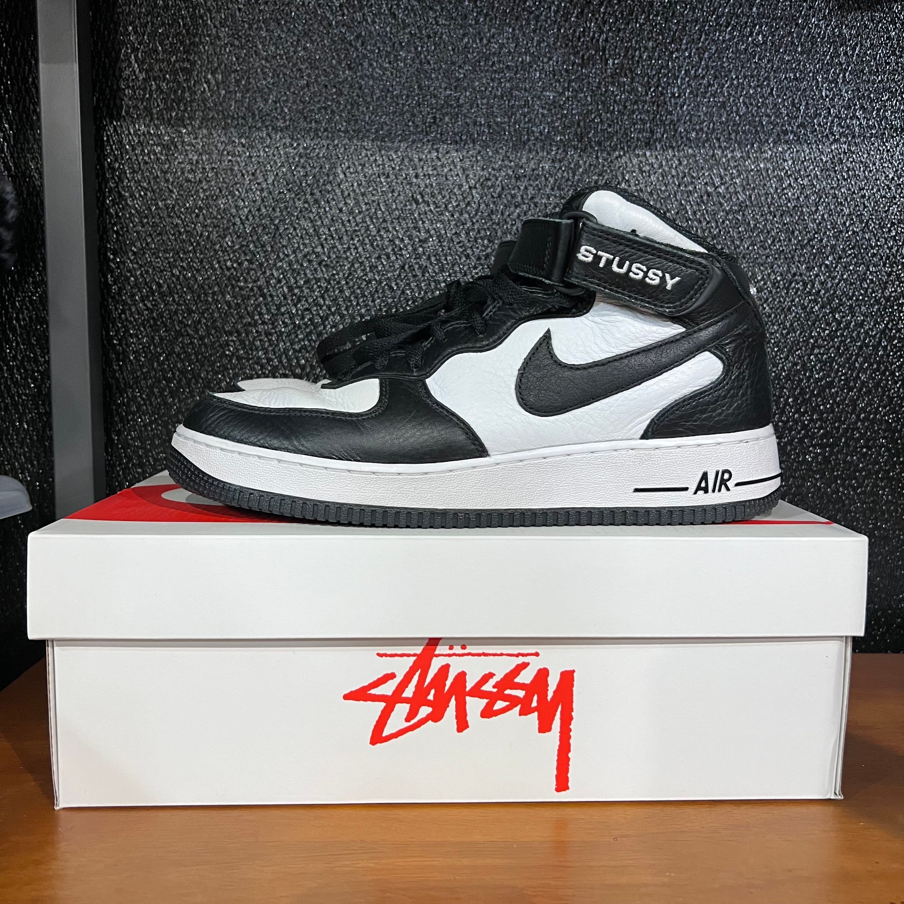 Stussy × Nike Air Force 1 Mid "Black and Light Bone"