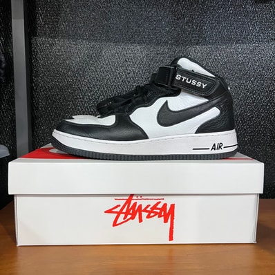 Stussy × Nike Air Force 1 Mid "Black and Light Bone"