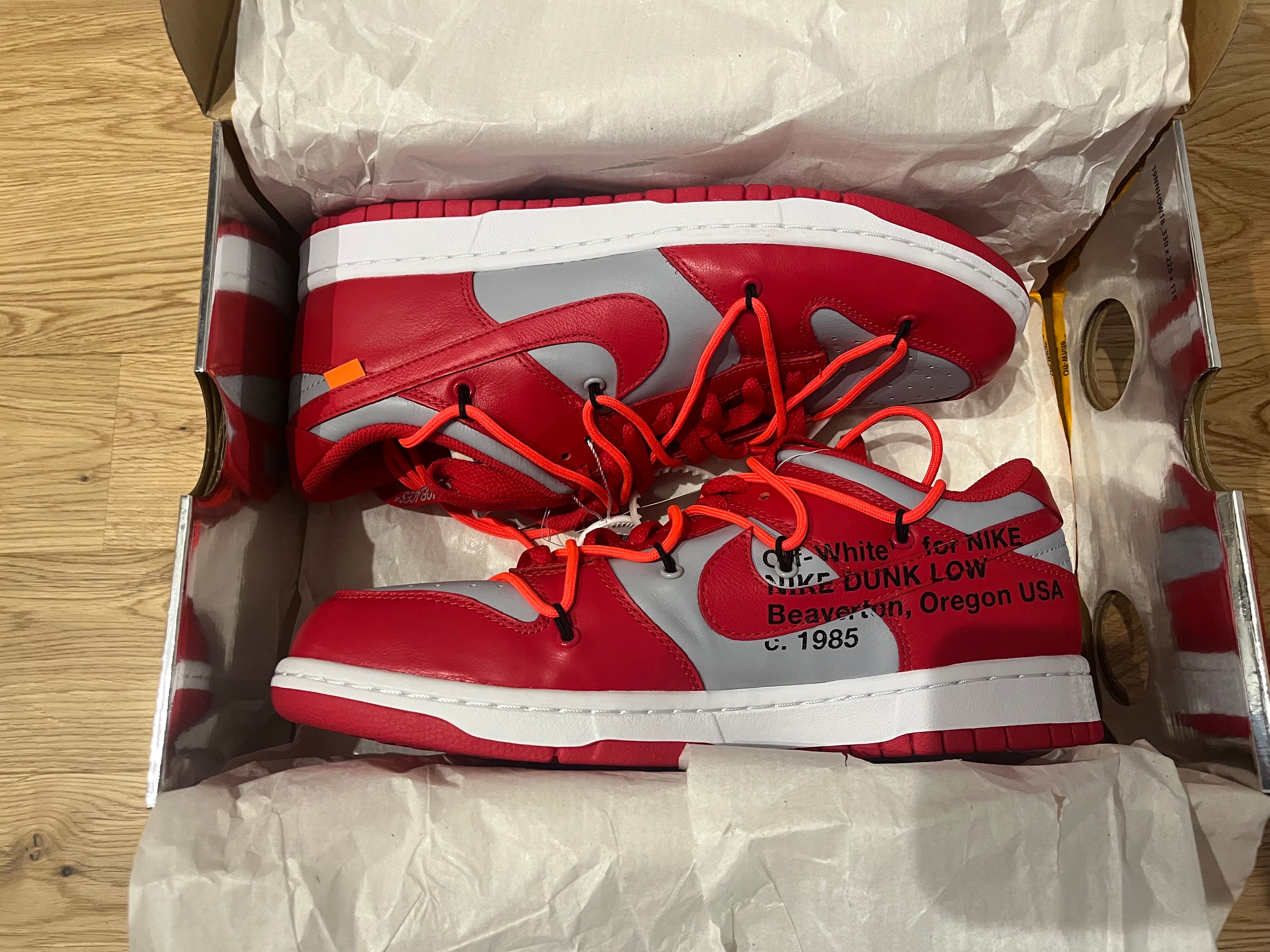Off-White × Nike Dunk Low "University Red/Wolf Grey"