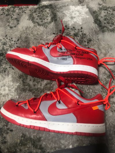 Off-White × Nike Dunk Low "University Red/Wolf Grey"