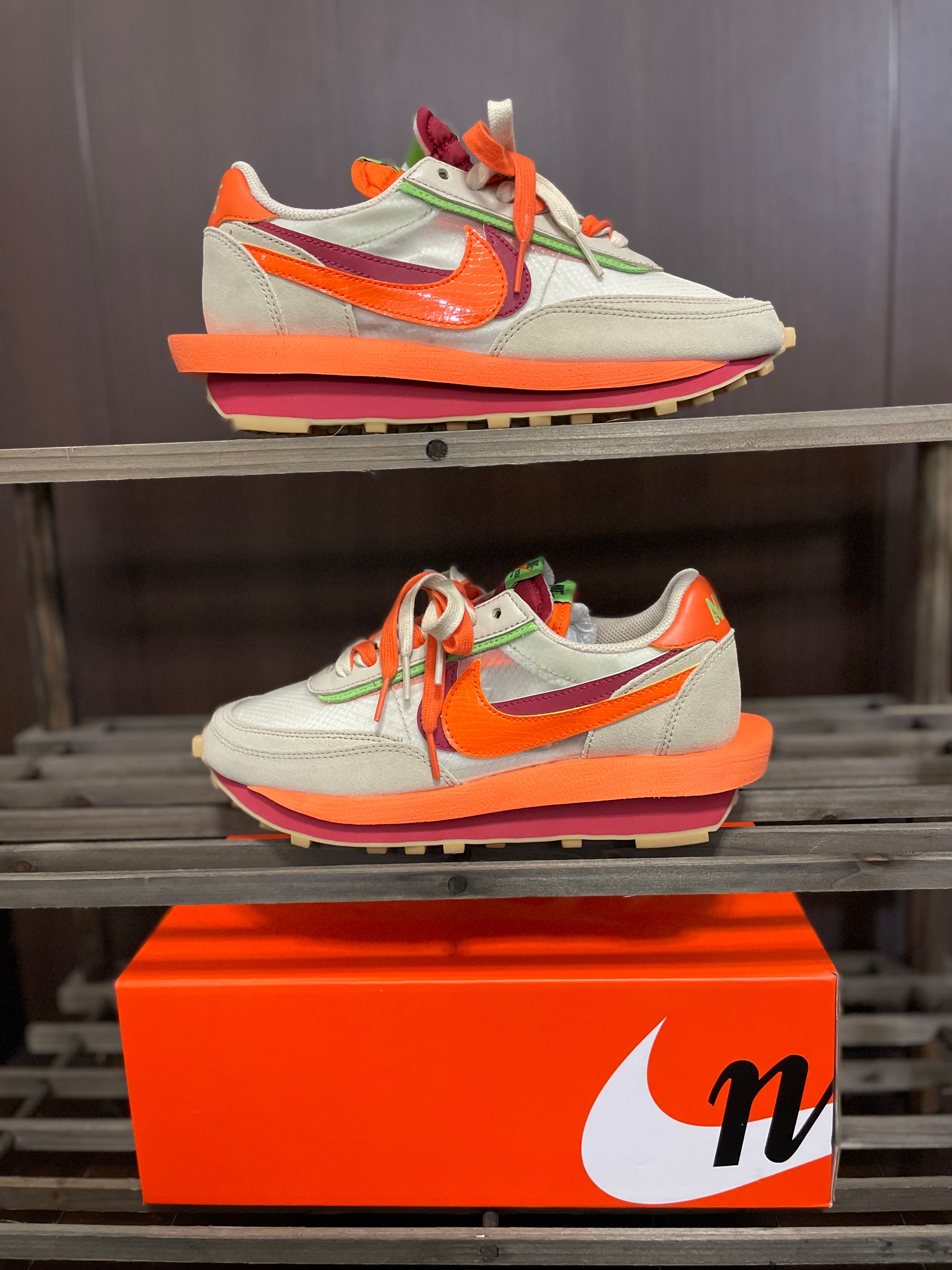 CLOT × Sacai × Nike LD Waffle "Orange Blaze"