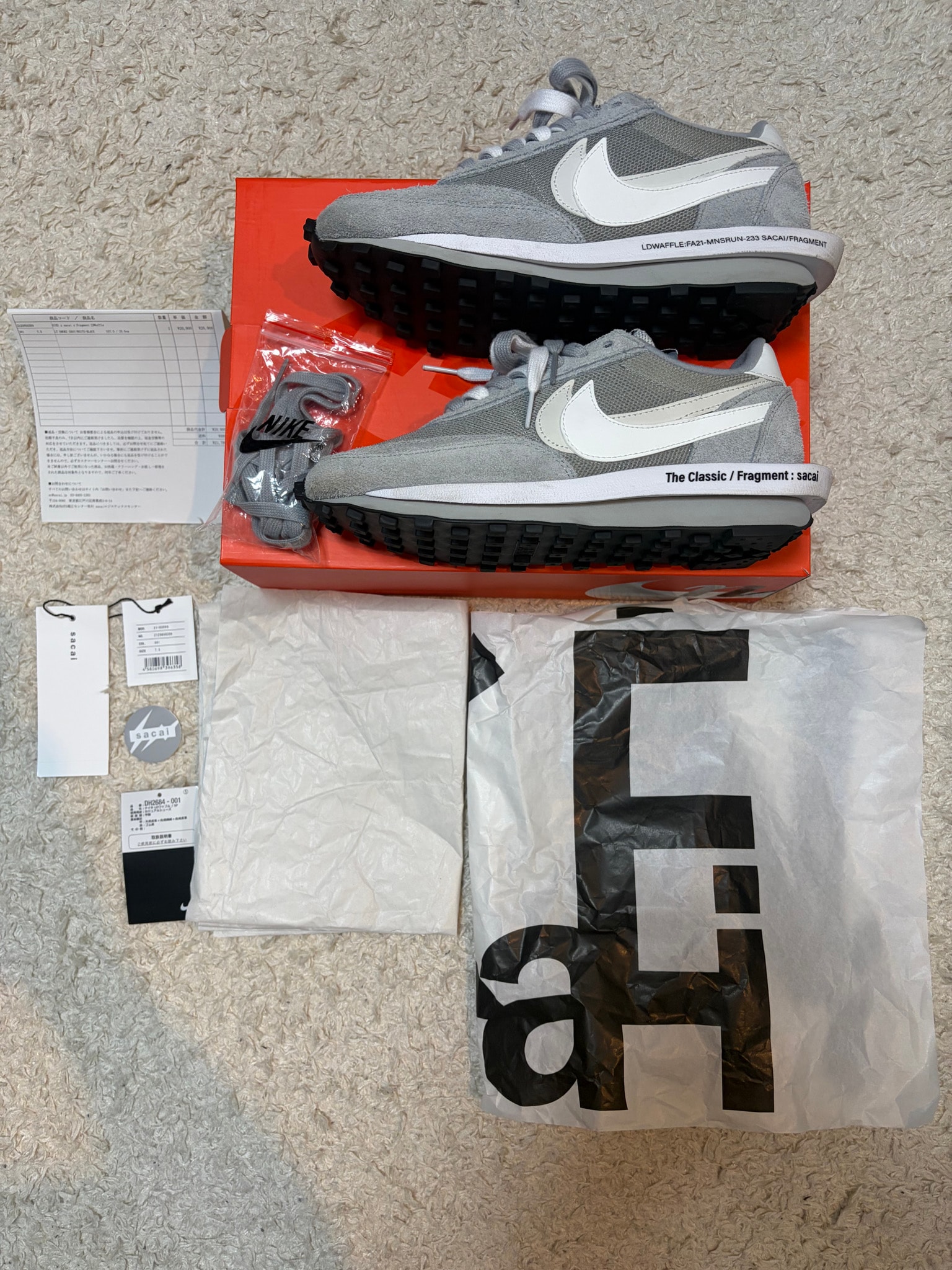 fragment design × sacai × Nike LD Waffle "Light Smoke Grey"