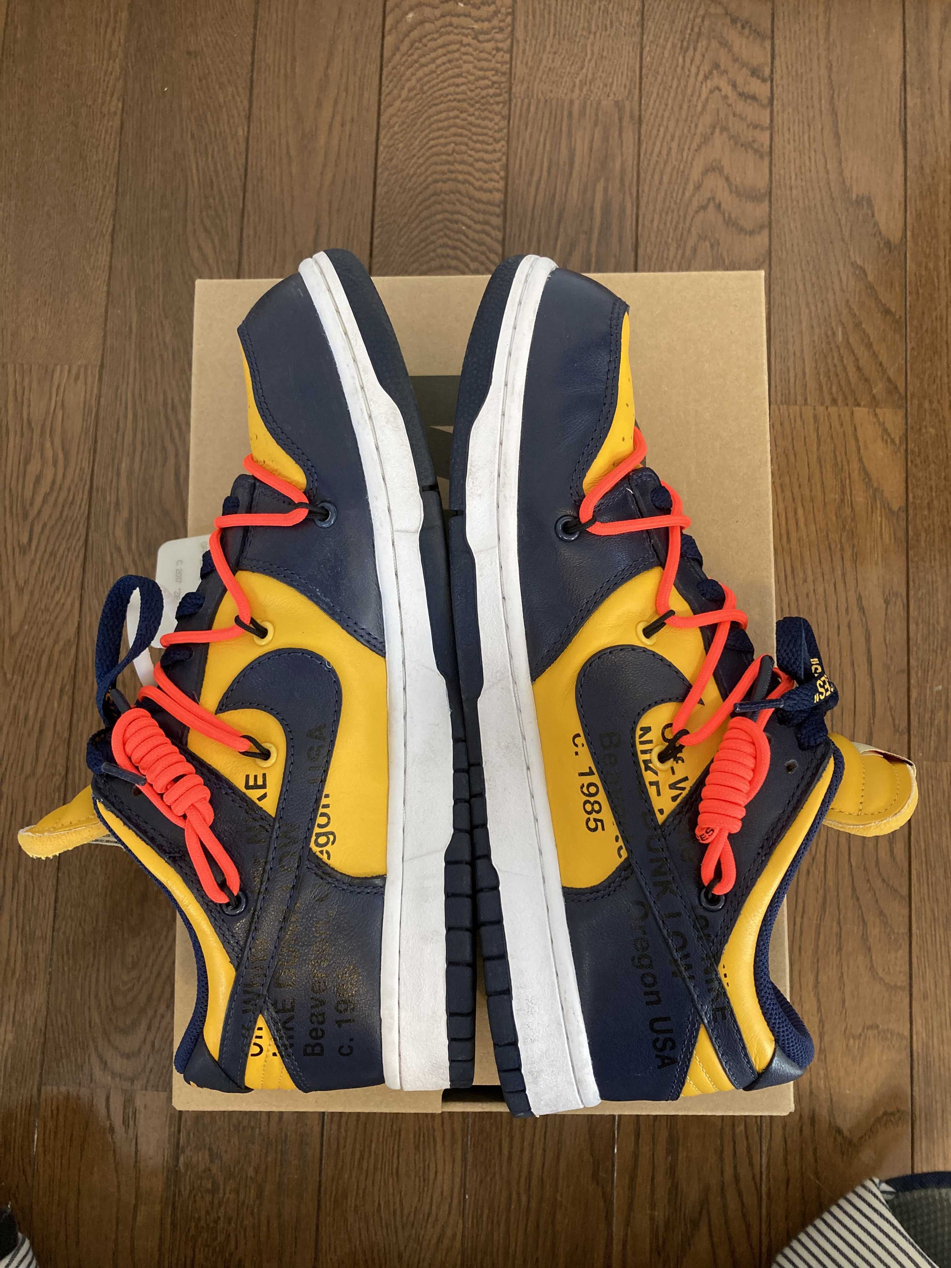 Off-White × Nike Dunk Low LTHR "University Gold/Midnight Navy/White"