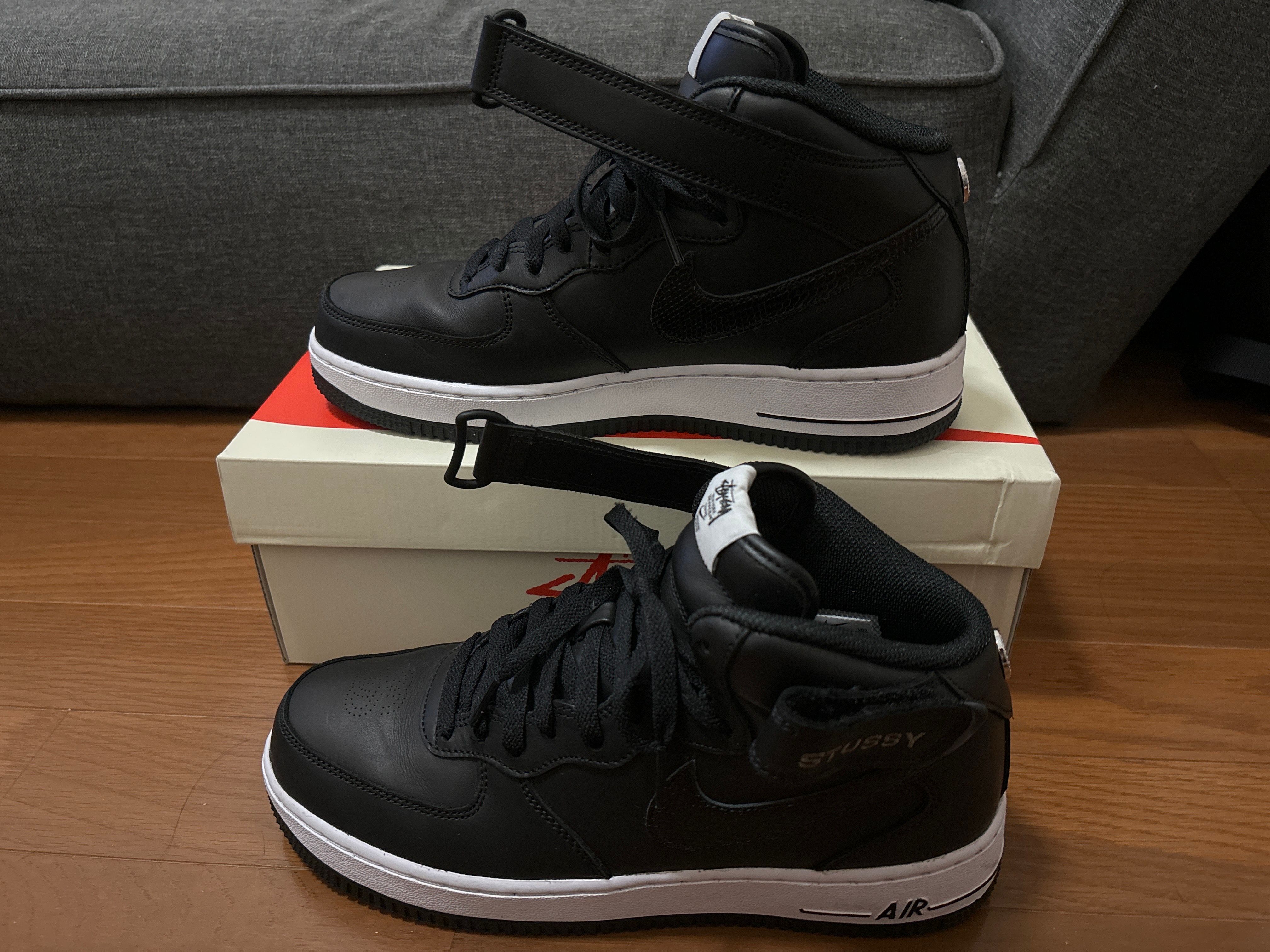 Stussy × Nike Air Force 1 Mid "Black/Black"