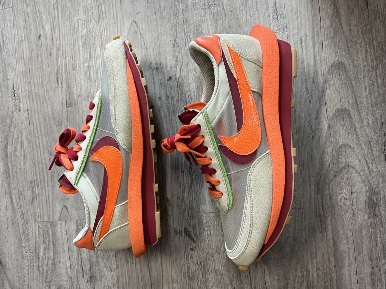 CLOT × Sacai × Nike LD Waffle "Orange Blaze"