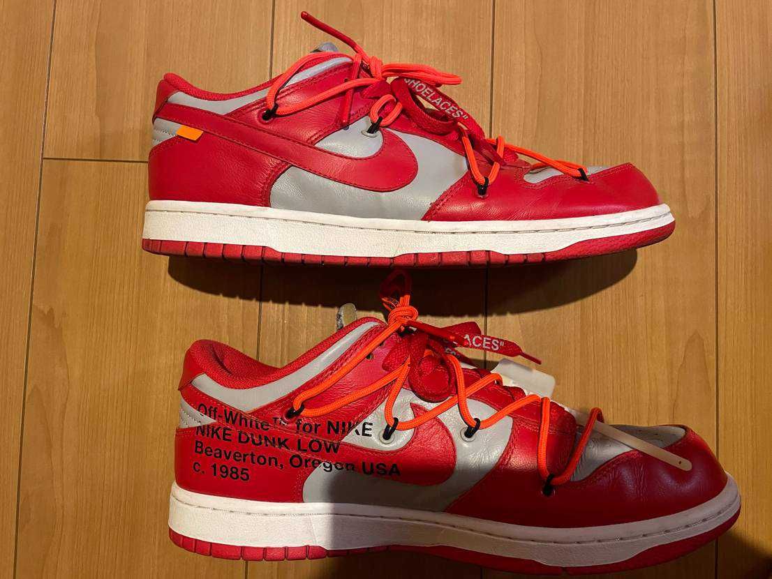 Off-White × Nike Dunk Low "University Red/Wolf Grey"