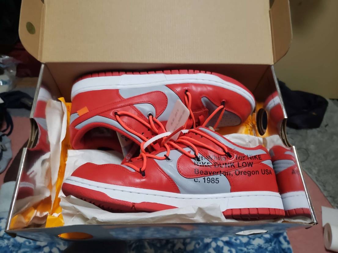 Off-White × Nike Dunk Low "University Red/Wolf Grey"