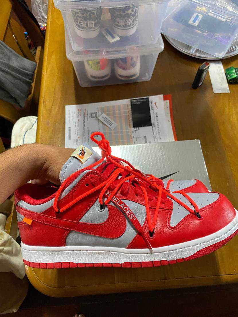 Off-White × Nike Dunk Low "University Red/Wolf Grey"
