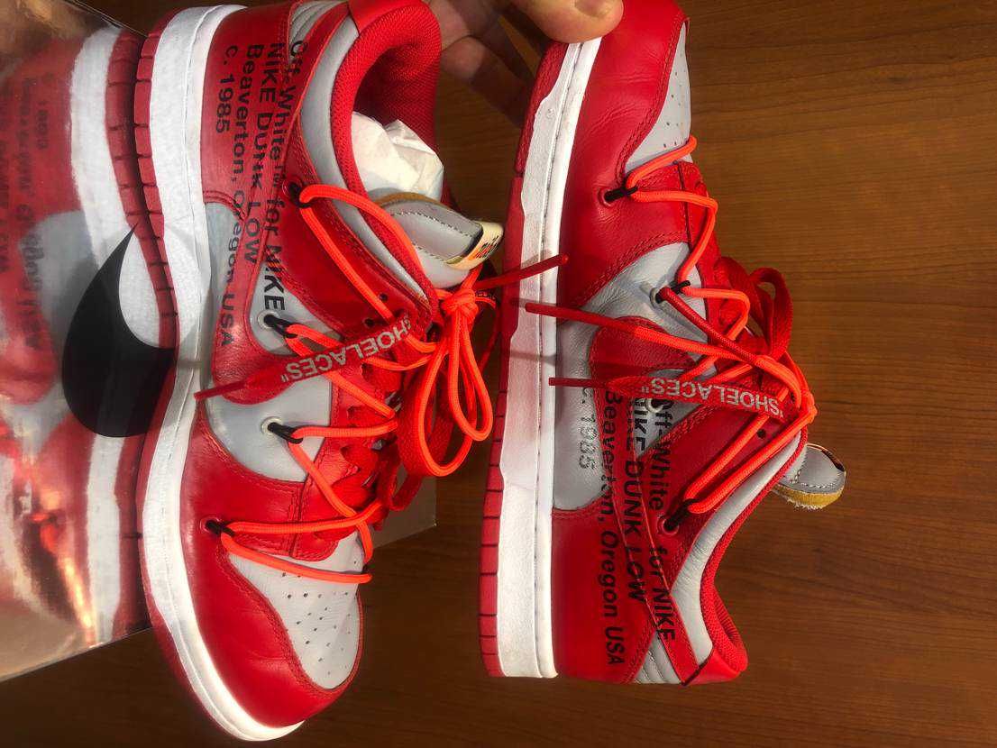 Off-White × Nike Dunk Low "University Red/Wolf Grey"