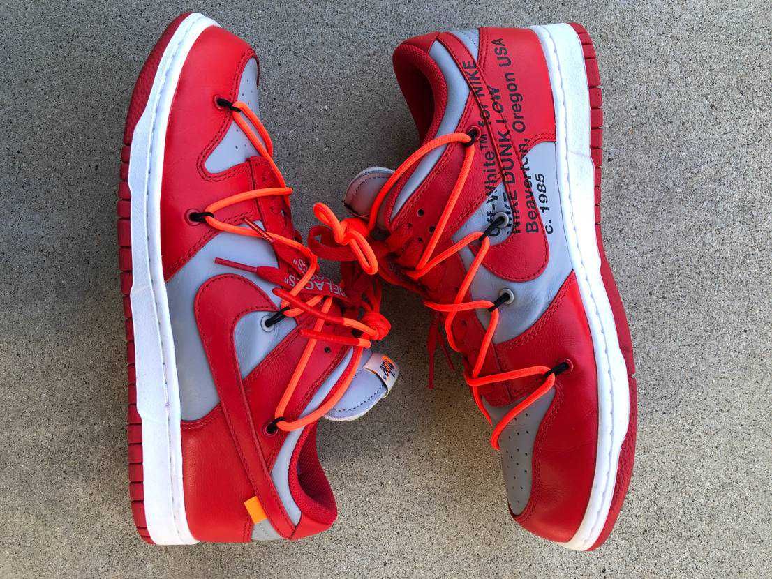 Off-White × Nike Dunk Low "University Red/Wolf Grey"