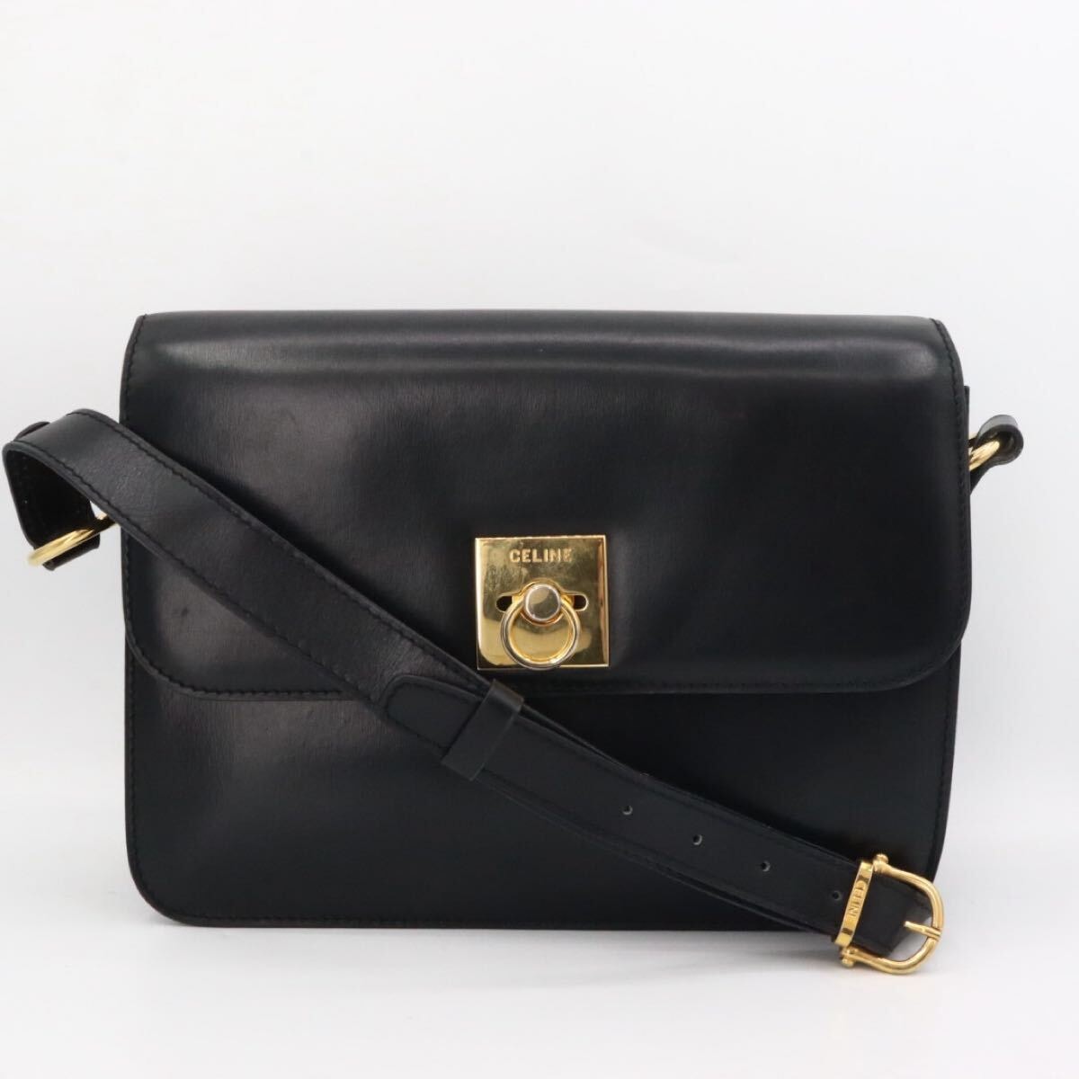 CELINE 美品　セリーヌ　カーフスキン　ショルダーバッグ　ブラック