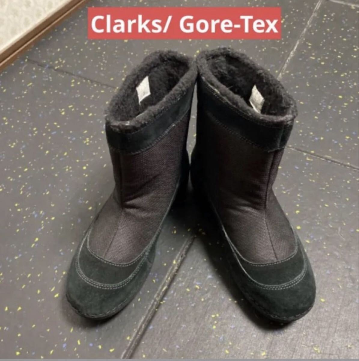 極美品/ゴアテックスクラークスレディースハーフブーツ　雨靴　ブラック　23.5㎝　 GORE-TEX Clarks