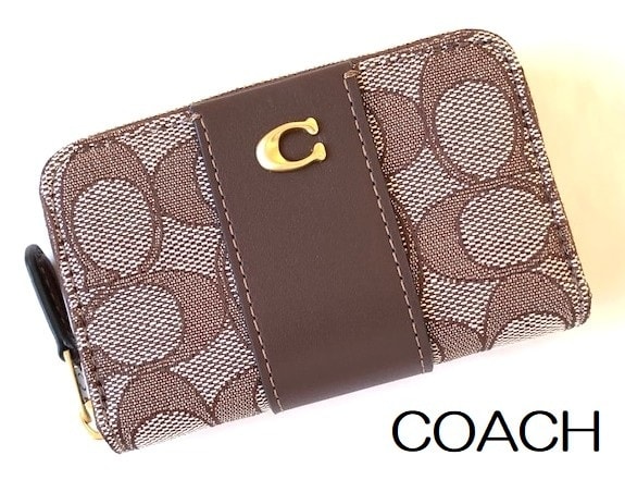 特価！ 可愛い COACH コーチ シグネチャー ジャカード ジップ カードケース ミニ財布 コインケース オークメイプル CR552 新品本物