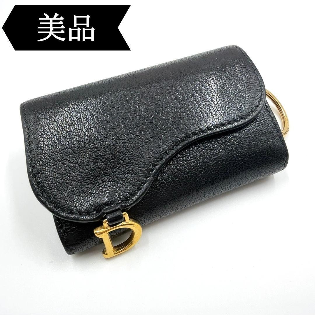 ◇クリスチャンディオール◇レザー/サドル/4連/キーケース/ブラック/ゴールド