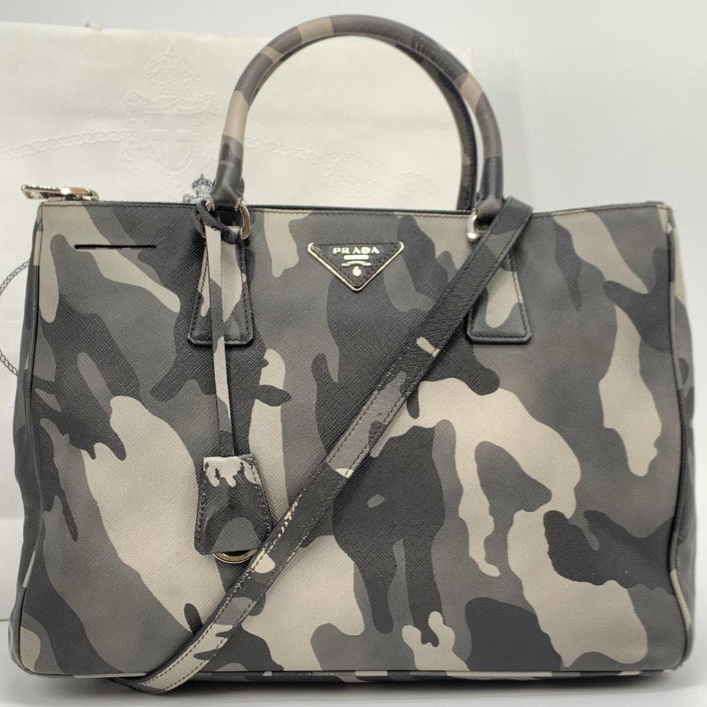 美品 PRADA プラダ ガレリア 2way ハンド トートバッグ ショルダーバック 肩掛け クロスボディ 斜めがけ レザー 本革 迷彩 カモフラージュ