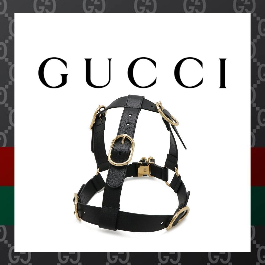 新品 GUCCI ジオメトリックG ペット レザー ハーネス ブラック M 新品・未使用(ワケあり)】○☆新品 未使用 Gucci オメトリックG ペット