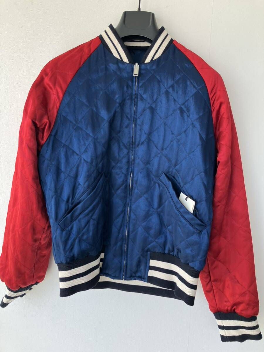 GUCCI Arm Side Logo Satin Reversible Bomber Jacket 46 グッチ　ミケーレ期サテン　スカジャン　ブルゾン　リバーシブル　メンズ