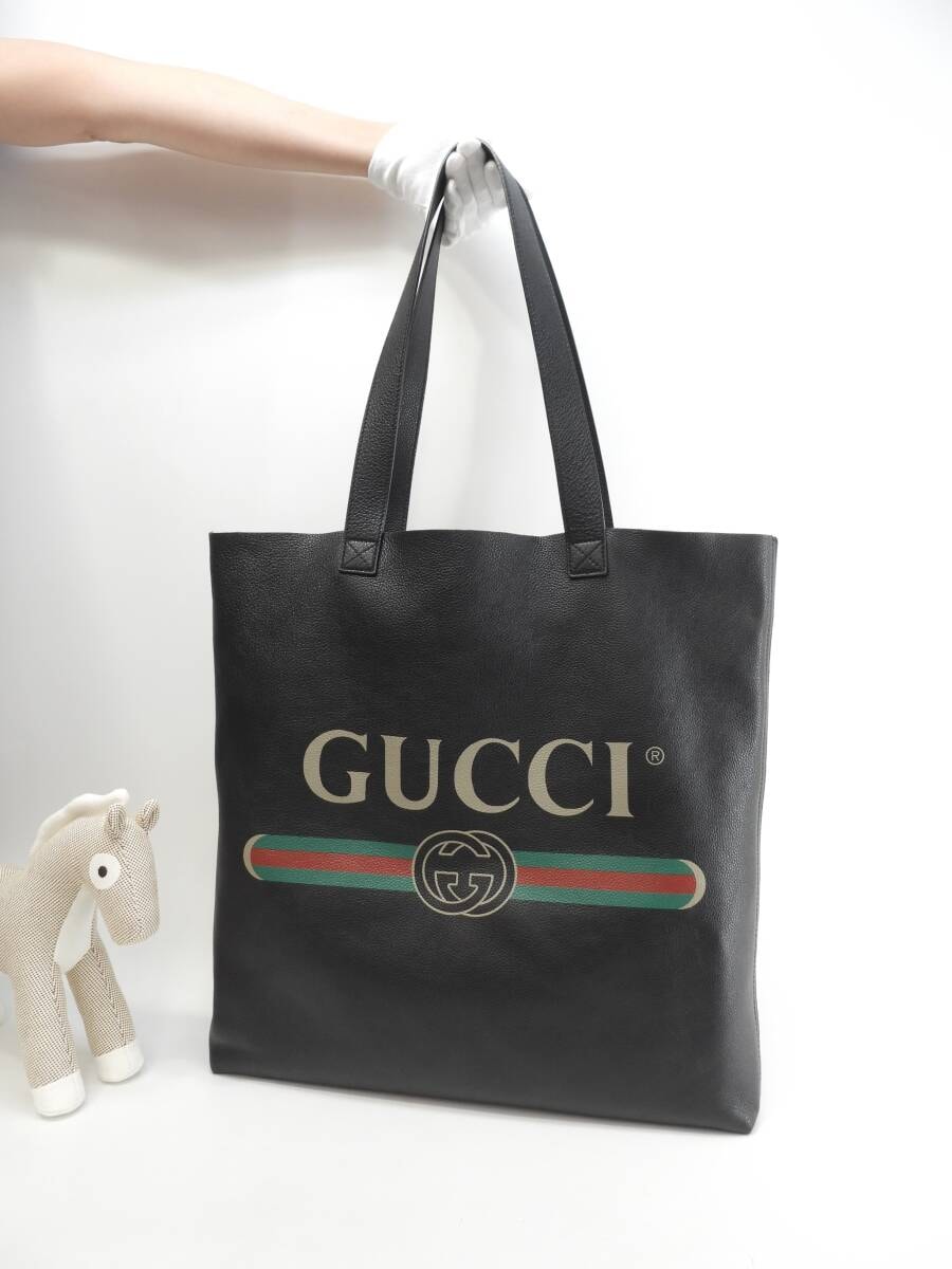 グッチ トートバッグ大 プリント レザー黒 メンズショルダーバッグ 美品@ 5